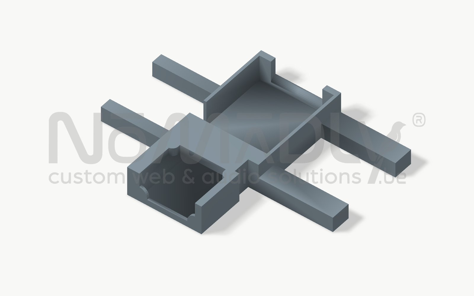 3D render of the support alone, with its two compartments and crosspieces.